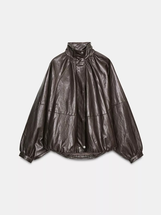 Zara Jackets & Blazers - Zara Dark Brown Shiny Bomber Jacket